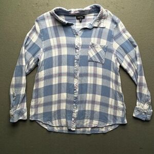 Well Worn Blue White‎ Pink Plaid Button Up Long Sleeve Shirt Top Women's Medium